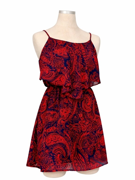eyelash couture Dresses & Skirts - Eyelash Couture Red & Navy Paisley Ruffle Layer Midi Dress Boho Sleeveless XS